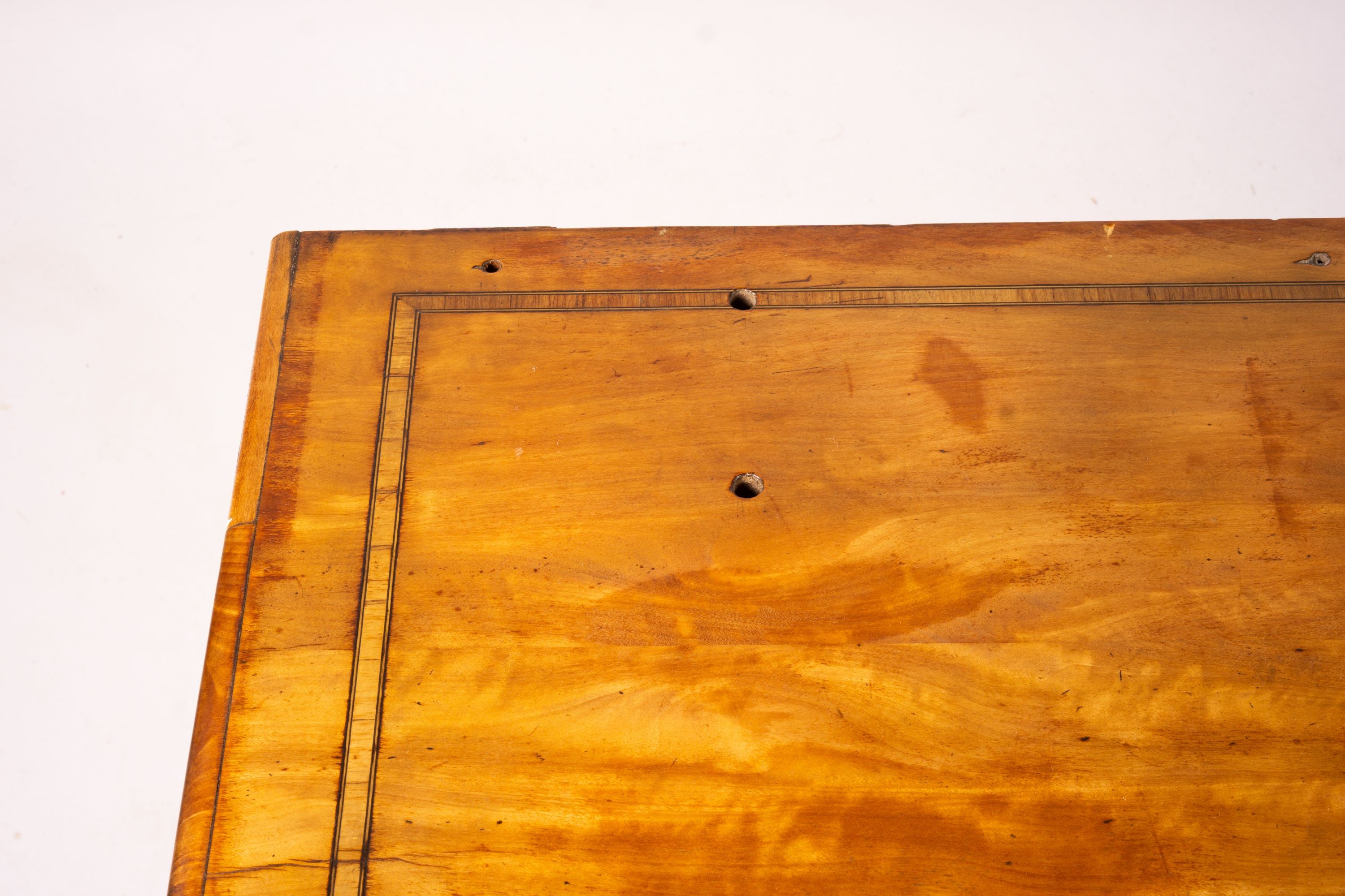 A late Victorian banded satinwood kneehole desk, width 138cm, depth 67cm, height 71cm